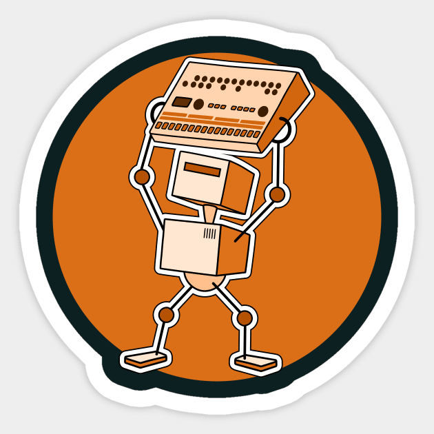 Robot Holding Drum Machine Orange Tint Sticker by Atomic Malibu